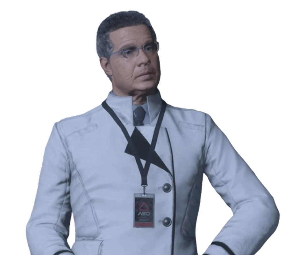 Prof. Dr. Robert Whitman in white coat with ID badge.