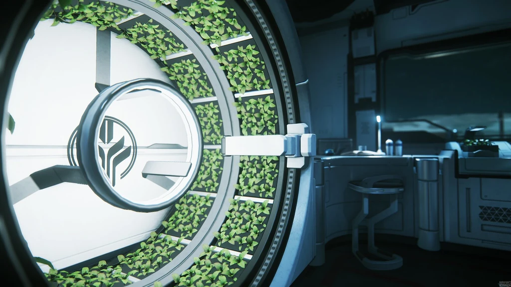 Circular hydroponic garden with futuristic interior